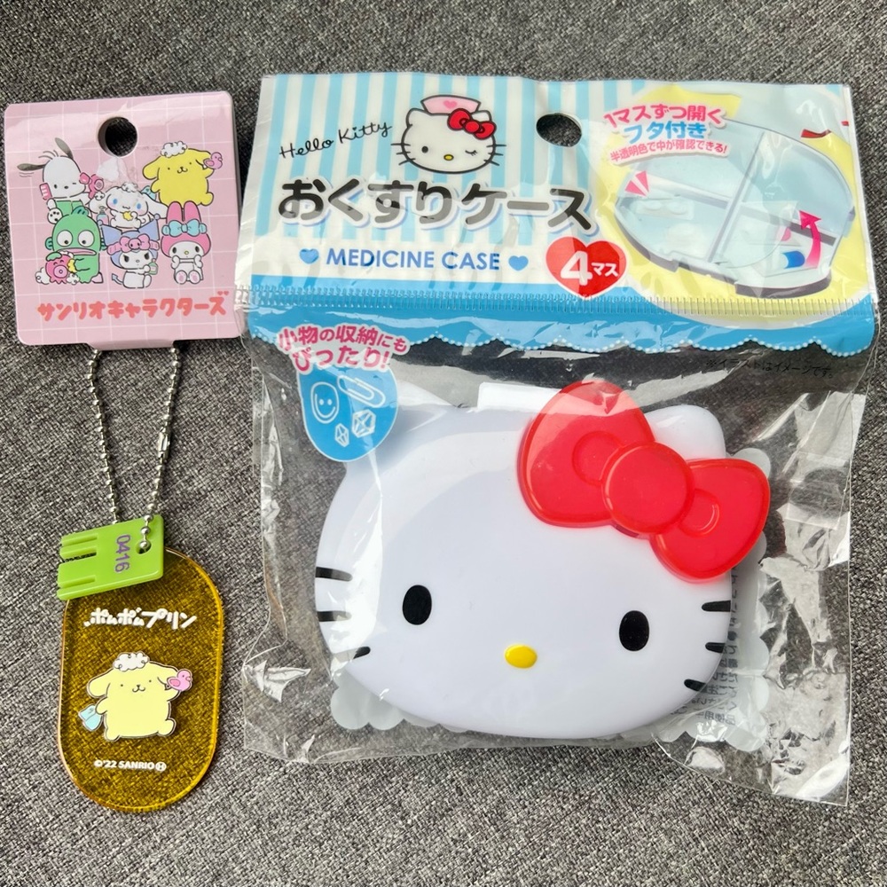 Hello Kitty Medicine Case with Pom Pom Purin Chain Charm Sanrio